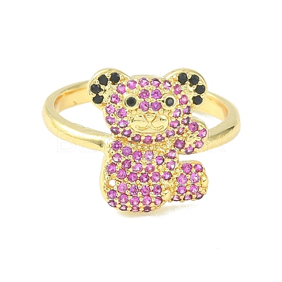 Bear Cubic Zirconia Open Cuff Ring RJEW-F145-01G-1