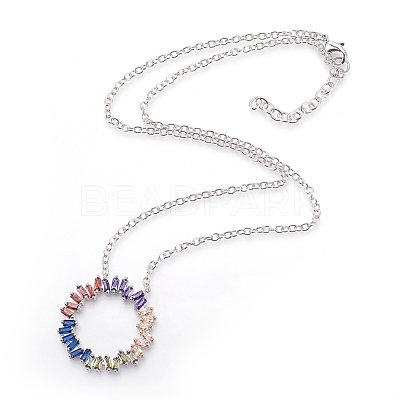 Brass Micro Pave Cubic Zirconia Pendant Necklaces NJEW-O105-01B-P-1