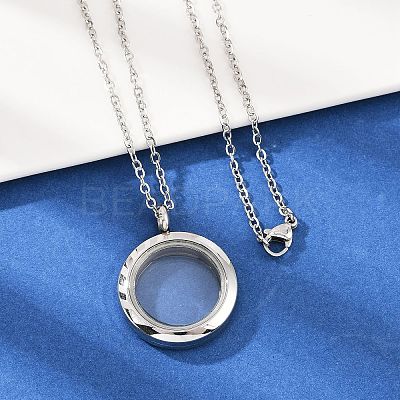 304 Stainless Steel Visible Flat Round Locket Pendant Pet Urn Ashes Necklaces NJEW-S455-08P-1