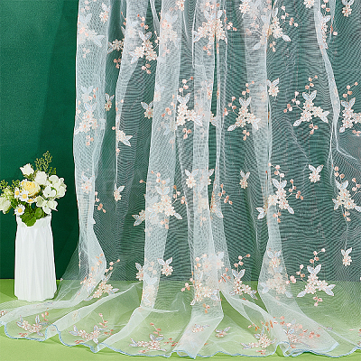Flower Pattern Polyester Lace Fabic DIY-WH0061-021C-1