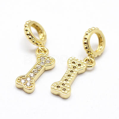 Brass Micro Pave Grade AAA Cubic Zirconia European Dangle Charms KK-P126-39G-NR-1