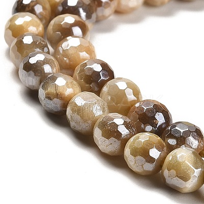 Electroplated Natural Tiger Eye Round Beads Strands G-L598-A04-01-1