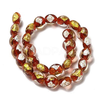 Handmade Gold Foil and Silver Foil Lampwork Flat Round Beads FOIL-C001-02D-1