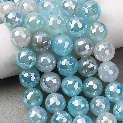 Electroplated Natural Agate Beads Strands G-B191-A07-10mm-14-1