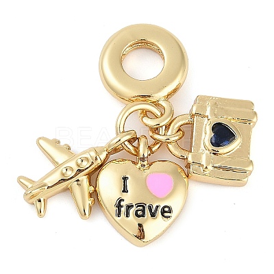 Rack Plating Brass Clear Cubic Zirconia European Dangle Charms KK-P287-18B-G-1