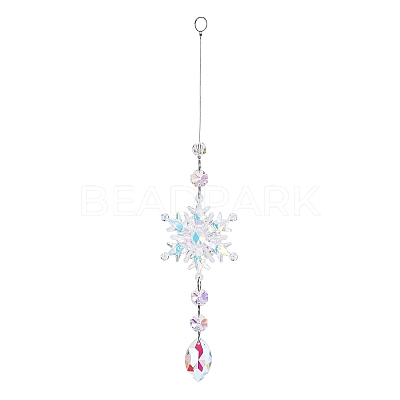 AB Color Glass Snowflake Pendant Decorations AJEW-Q144-02P-04-1
