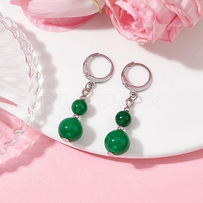 Round Natural Malaysia Jade Dangle Earrings EJEW-JE05536-01-1