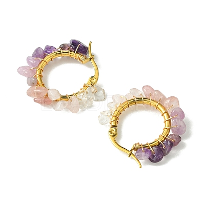 Natural Mixed Stone Chips Hoop Earrings EJEW-JE06022-02-1