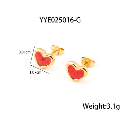 French Romantic Stainless Steel Enamel Heart Stud Earrings for Women XY4598-3-1