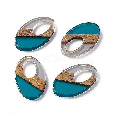 Transparent Resin & Walnut Wood Pendants RESI-M027-02G-1