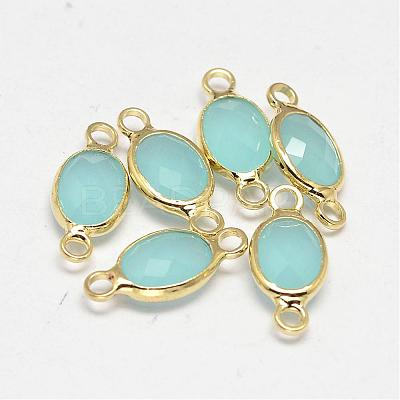Oval Faceted Golden Brass Glass Links connectors GLAA-O014-24G-1