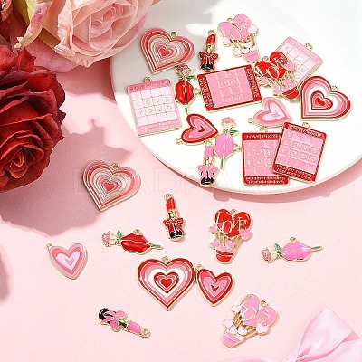 24Pcs 12 Styles Valentine's Day Rack Plating Alloy Enamel Pendants ENAM-FS0002-56-1