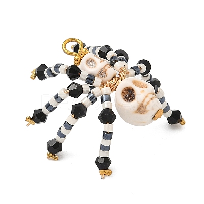 Halloween Theme Dyed Synthetic Turquoise & Glass Seed Beads Pendants PALLOY-MZ00774-03-1