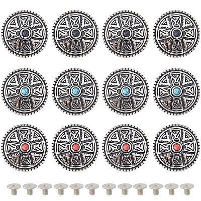 12 Sets 3 Colors Zinc Alloy Decorative Rivets BUTT-GF0001-21-1