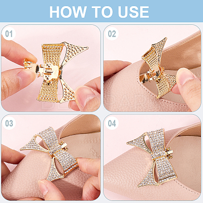 4Pcs 2 Colors Bowknot Alloy Rhinestone Shoe Decorations FIND-CP0002-29-1