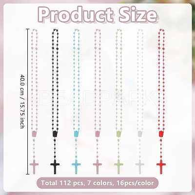 96Pcs 6 Colors Polyester & Resin Link Chain Rosary Bead Necklaces NJEW-GO0001-22-1