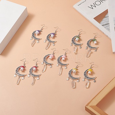 Alloy Moon with Star Chandelier Earrings EJEW-JE05224-1