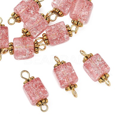 10Pcs Transparent Crackled Glass Cube Connector Charms PALLOY-JF03943-1
