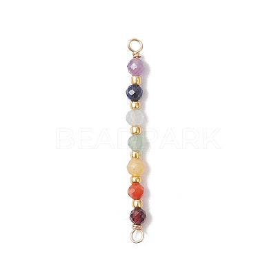Chakra Natural Aquamarine & Garnet & Yellow Opal & Amethyst & Carnelian & Lapis Lazuli & Aquamarine & Green Aventurine Faceted Round Beaded Connector Charms PALLOY-JF04565-04-1