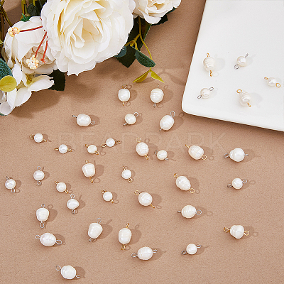 40Pcs 4 Styles Grade B Natural Cultured Freshwater Pearl Connector Charms PEAR-HY0001-04-1