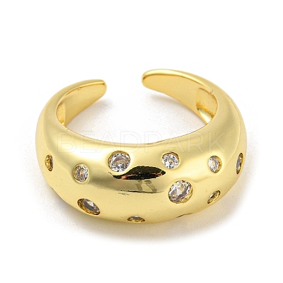 Brass Micro Pave Cubic Zirconia Open Cuff Ring RJEW-C033-15G-1
