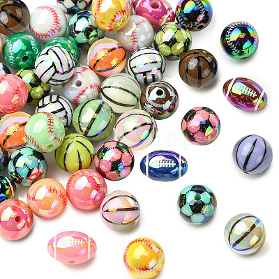 UV Plating Sport Theme Opaque Acrylic Beads OACR-CJC0019-005-1