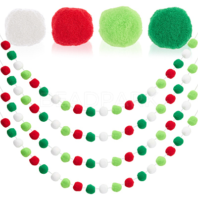 4Pcs Pom Pom Ball with Polyester Cord Hanging Banners AJEW-CP0009-76C-1