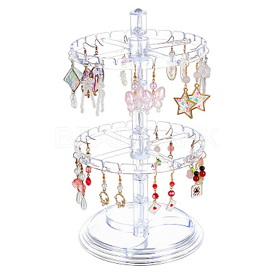 2-Tier Rotatable Round Plastic Earring Display Stands EDIS-WH0032-23-1