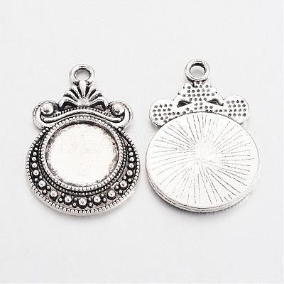 Tibetan Style Zinc Alloy Flat Round Pendant Cabochons Settings TIBEP-R334-252AS-RS-1