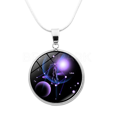 Glass Constellation Pendant Necklace with Brass Snake Chains PW-WG90948-01-1
