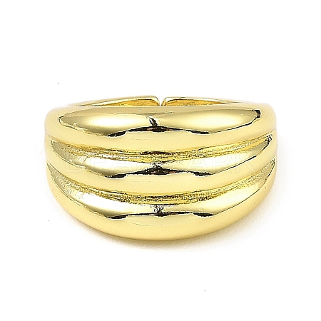Rack Plating Brass Grooved Open Cuff Rings RJEW-D009-04G-1