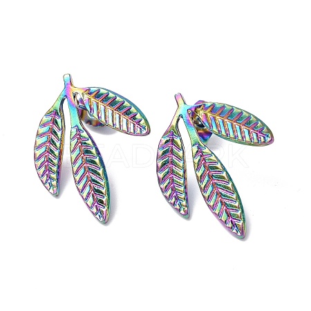 Ion Plating(IP) 304 Stainless Steel Leaf Stud Earrings for Women EJEW-F300-11MC-1