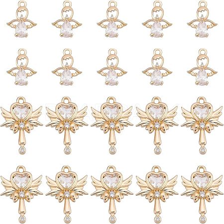 20Pcs 2 Style Rack Plating Brass Micro Pave Clear Cubic Zirconia Pendants KK-FH0004-22-1