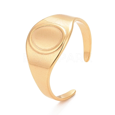 Ion Plating(IP) 304 Stainless Steel Oval Chunky Open Cuff Ring for Women RJEW-C025-14G-1