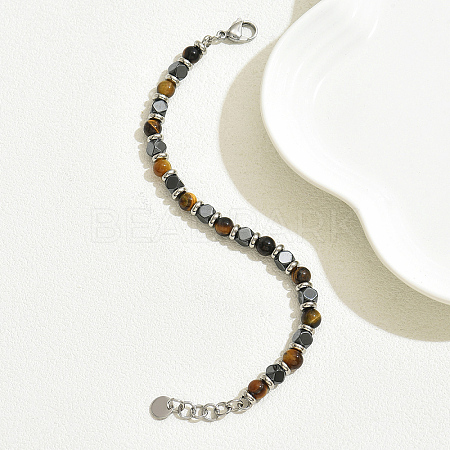 Natural Tiger Eye & Non-magnetic Synthetic Hematite Bead Bracelets for Daily Wear and Parties EA3590-2-1