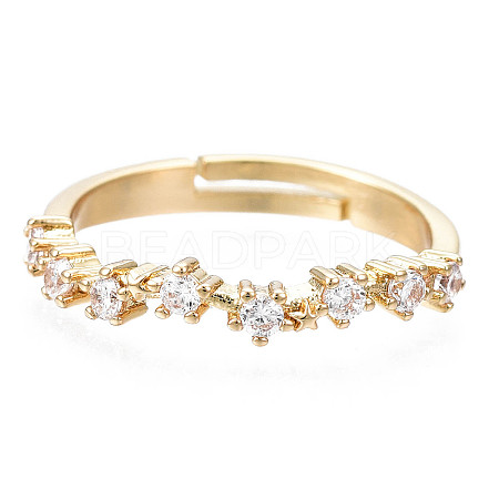 Exquisite Cubic Zirconia Flower Adjustable Ring X-RJEW-N035-059-NF-1