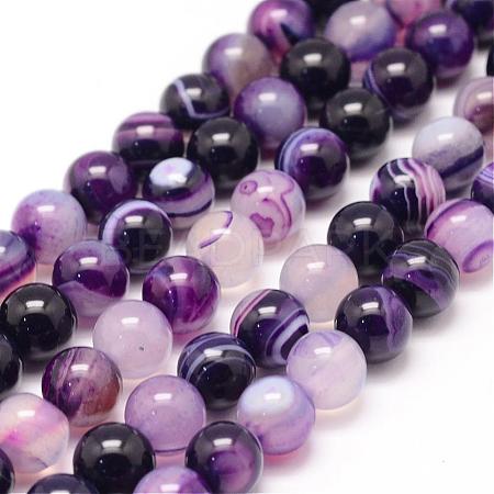 Natural Striped Agate/Banded Agate Bead Strands G-K155-A-8mm-11-1