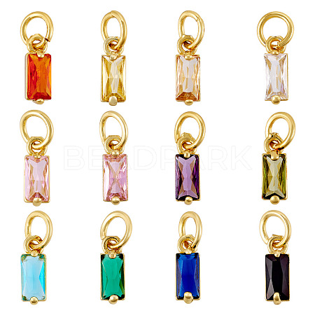 12Pcs 12 Colors Brass Micro Pave Cubic Zirconia Charms FIND-TA0005-61-1