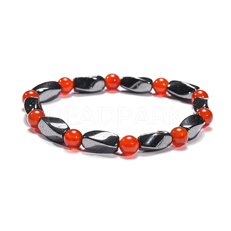 Round Natural Carnelian(Dyed & Heated) Stretch Bracelets BJEW-G072-13-1