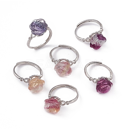 Flower Natural Fluorite Adjustable Rings KK-G273-10P-1