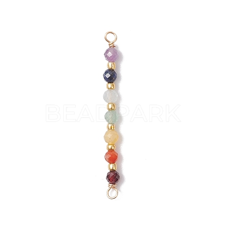Chakra Natural Aquamarine & Garnet & Yellow Opal & Amethyst & Carnelian & Lapis Lazuli & Aquamarine & Green Aventurine Faceted Round Beaded Connector Charms PALLOY-JF04565-04-1