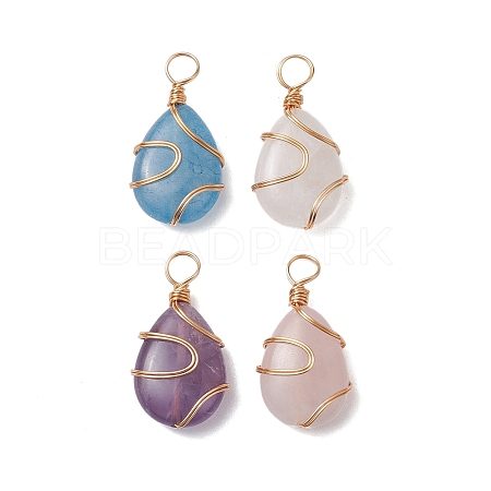 Natural Mixed Stone Copper Wire Wrapped Pendants PALLOY-JF02607-1