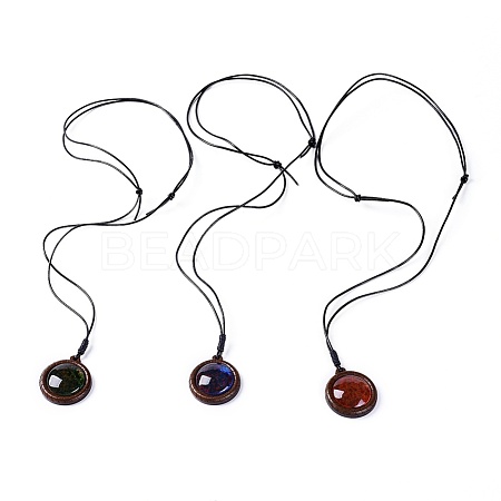 Glass & Wood Pendant Necklaces NJEW-JN02338-M-1