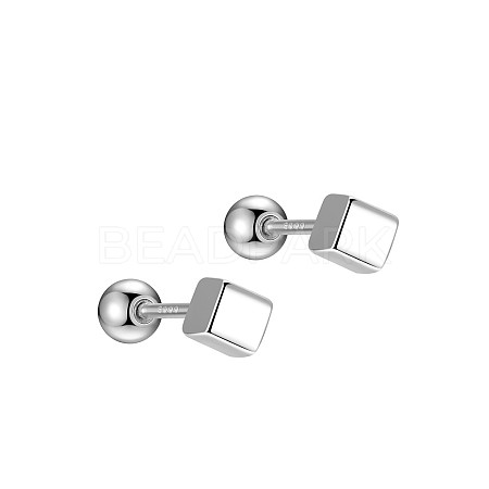 Anti-Tarnish Cube Rhodium Plated 999 Fine Silver Cartilage Earrings for Women EJEW-S215-25P-01-1