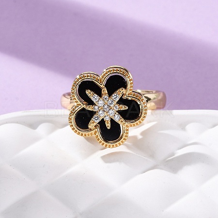 Brass Micro Pave Cubic Zirconia Rotating Finger Rings RJEW-S636-03G-1