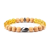 Natural Gemstone & Wood & Synthetic Hematite Stretch Bracelet BJEW-JB07613-2