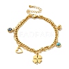 Ion Plating(IP) 304 Stainless Steel Chain Multi-strand Bracelet with Heart and Clover BJEW-P272-03G-1