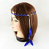 Women's Dyed Feather Braided Suede Cord Headbands OHAR-R188-05-2