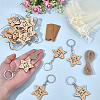 20Pcs Plywood Alloy Star Keychains KEYC-BM0001-01-3
