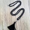 Natural Lava Rock Mala Prayer Round Beaded Wrap Necklaces with Long Tassel and Metal Tree of Life FS-WG93CBE-06-1